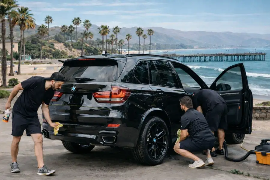 Water beading on a ceramic-coated car