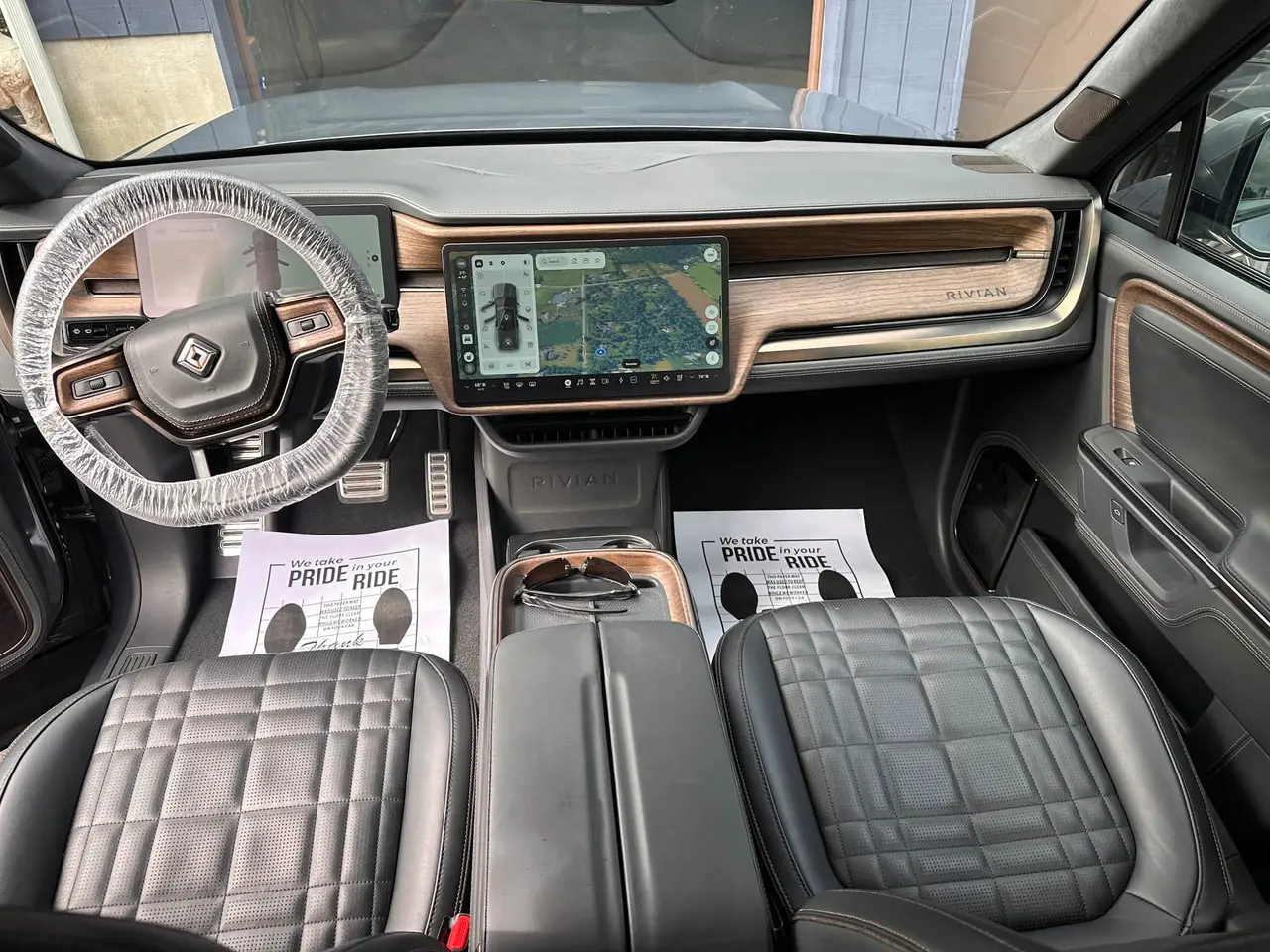 Rivian R1T interior AFTER detail by Detail Jockey — clean carpets, conditioned leather seats and wiped-down dash, Flemington NJ